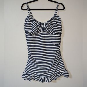 16 NWOT Beach House Plus Size Blue Striped Swim Dress